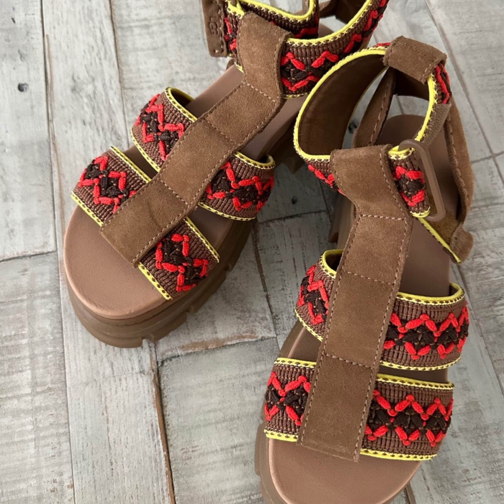 UGG Brown and Red Braided Women's Sandals